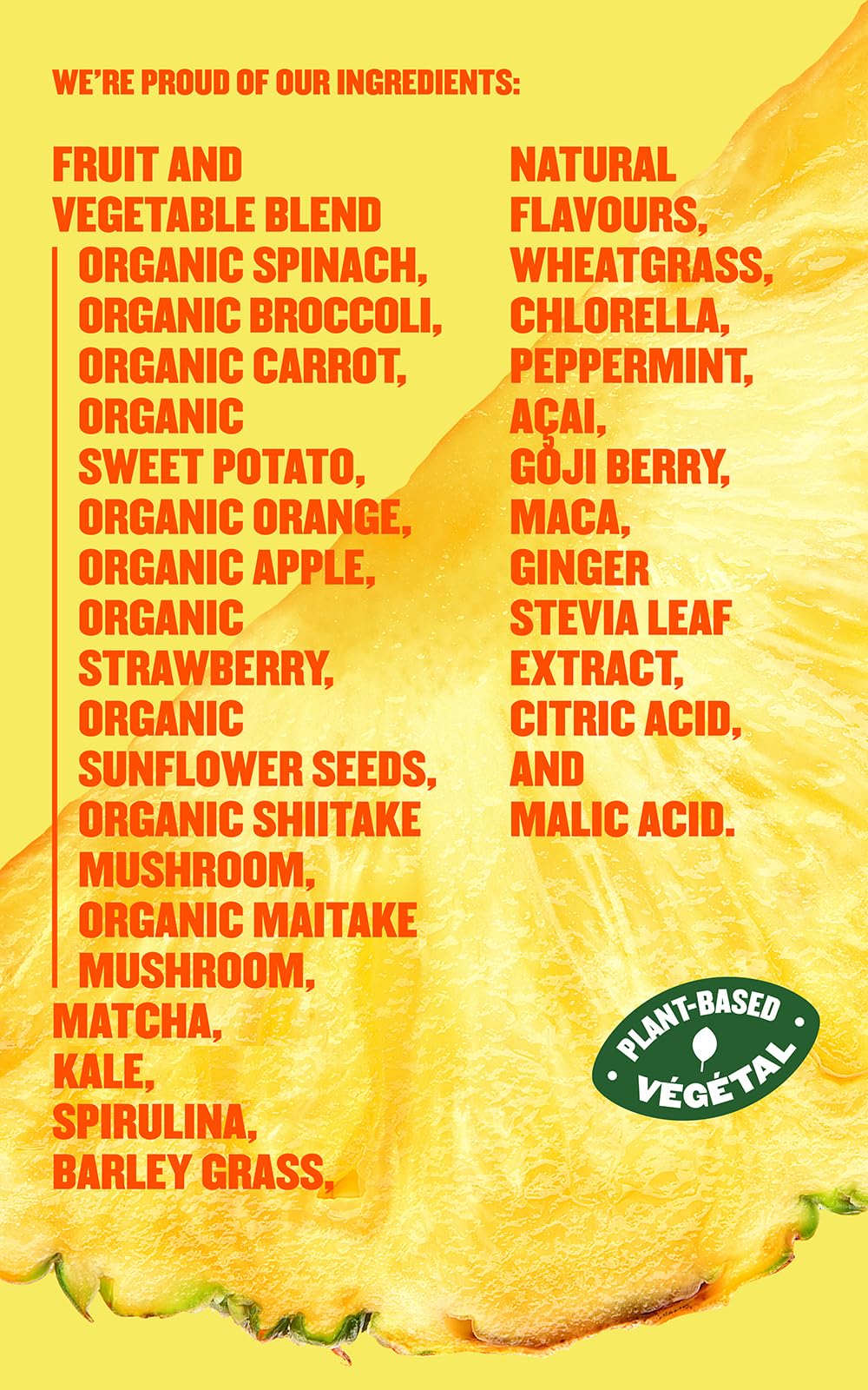 SUBI Greens Superfood Pineapple Mango Blend - Nutrient-Dense Vegetable & Fruit Powder, 40-Day Supply, Made in Canada