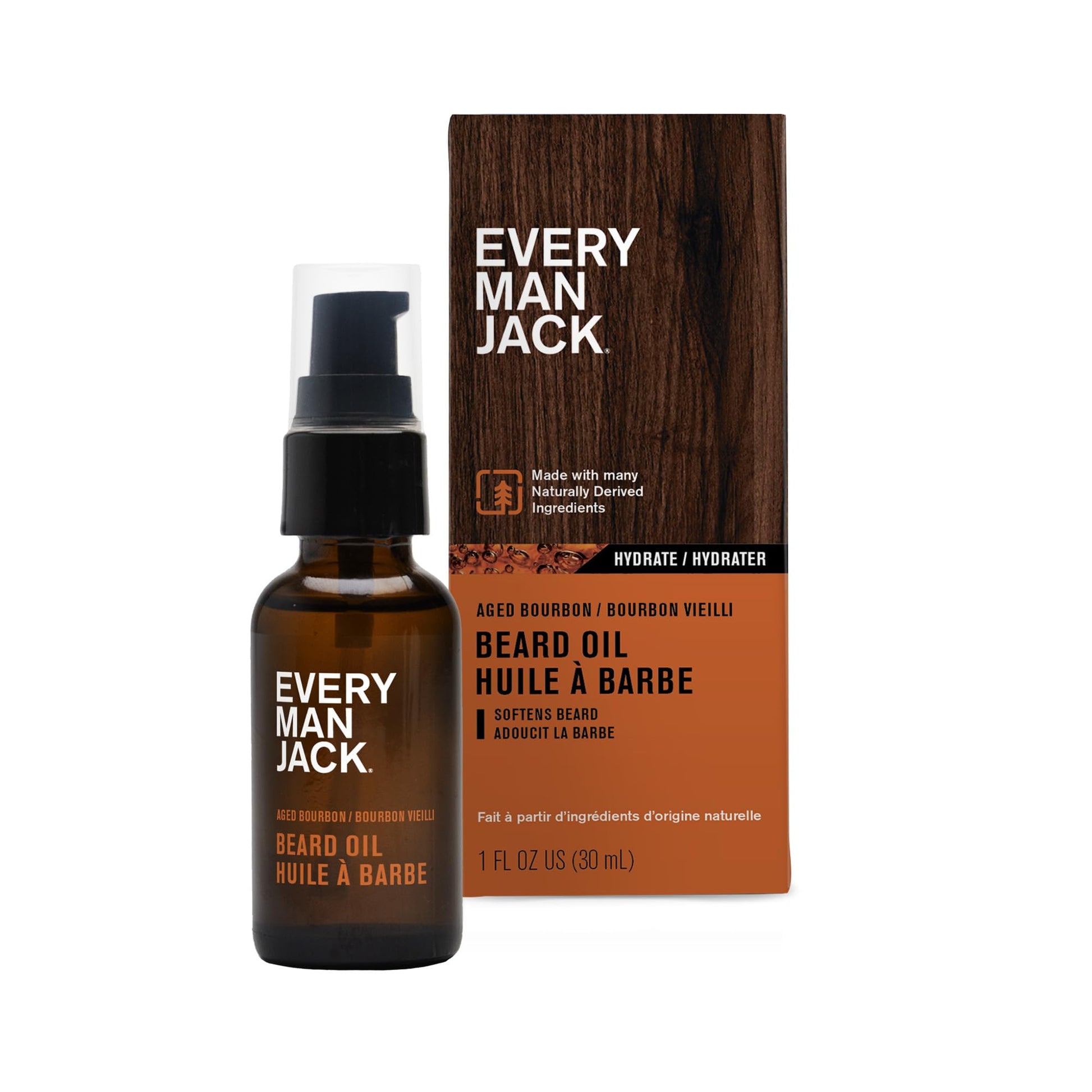 Every Man Jack Mens Beard Oil - Subtle Aged Bourbon Fragrance - Deeply Moisturizes and Softens Your Beard and Adds a Natural Shine - Naturally Derived with Shea Butter- 30 mL - Available at All In One Marketplace Canada