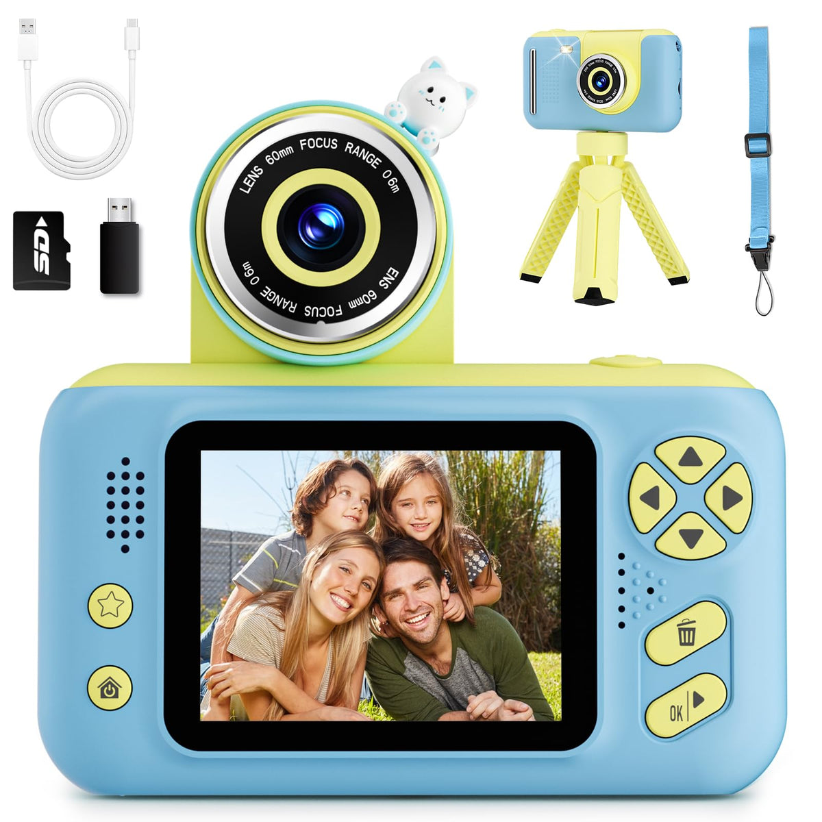 Kids Camera for Boys and Girls HD Selfie Digital Camera for 3-12 Year Old Kids with Tripod & SD Card, Perfect for Christmas & Birthday Gifts Best Festival Gift Blue 🍁 All In One Marketplace Canada