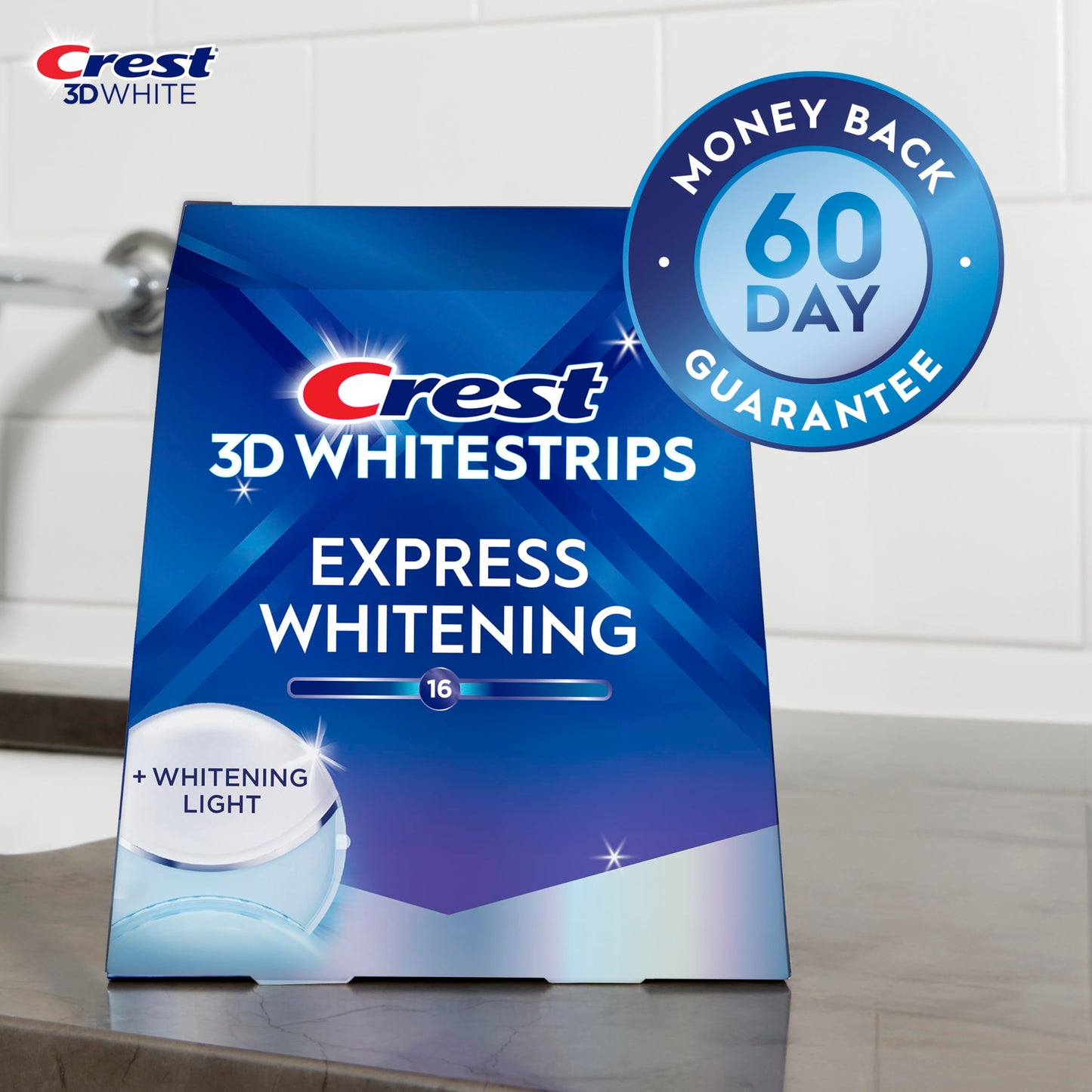Crest 3D Whitestrips Express Whitening + Whitening Light At-home Teeth Whitening Kit, 10 Treatments + Light, 16 Levels Whiter - Available at All In One Marketplace Canada