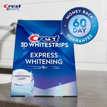 Crest 3D Whitestrips Express Whitening + Whitening Light At-home Teeth Whitening Kit, 10 Treatments + Light, 16 Levels Whiter - Available at All In One Marketplace Canada