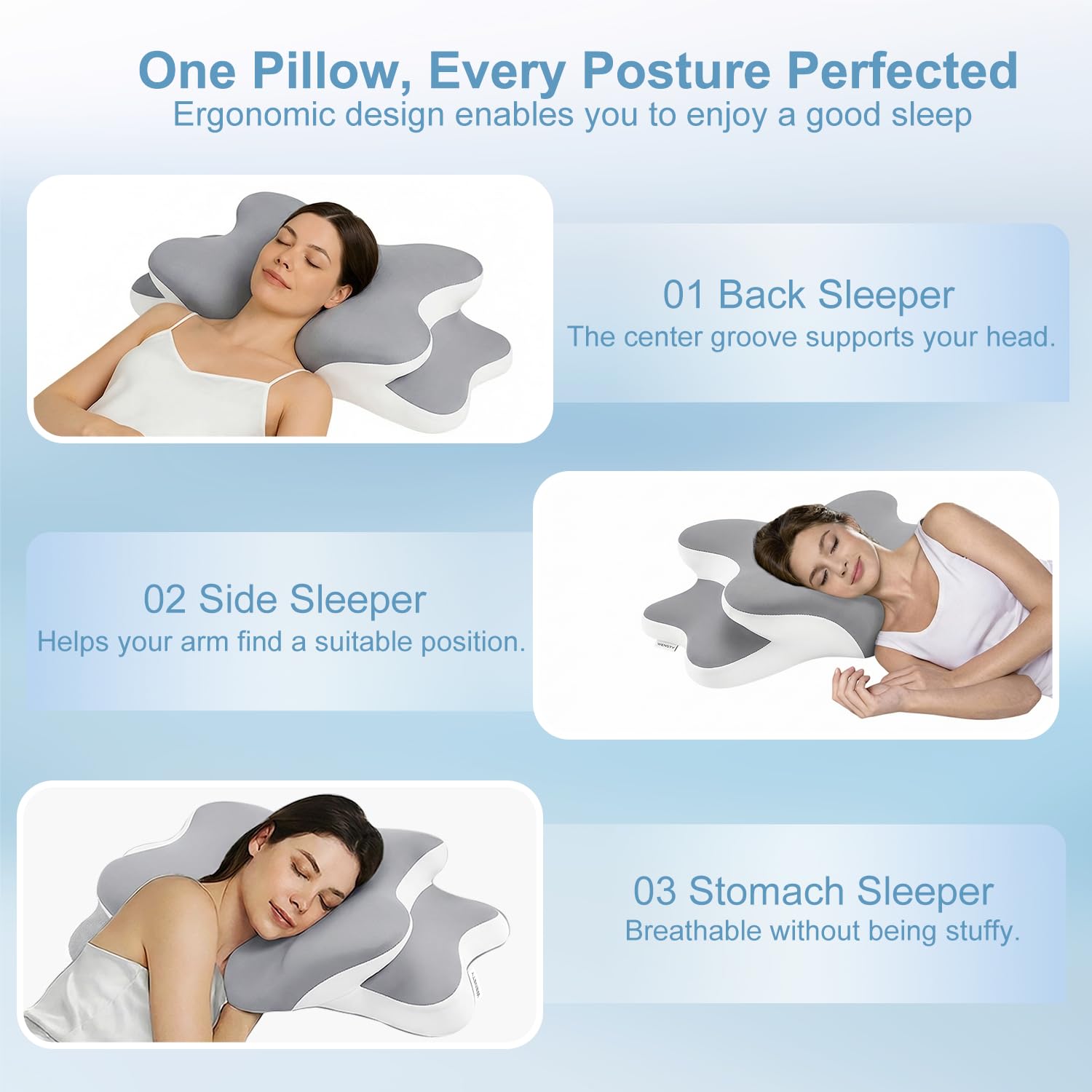 Sleep Apnea Pillow with Neck Pain & Snoring Relief -Orthopedic Cervical Pillow, Ergonomic Contour Memory Foam Pillow for Side,Back,Stomach Sleepers,Dreamers (Gray, Queen Size) - Available at All In One Marketplace Canada