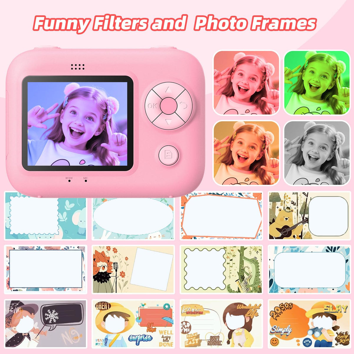 Kids Instant Print Camera with 5 Rolls Print Paper, 1080P HD Camera, Rechargeable Portable Toddler Selfie Camera, Christmas Birthday Gifts Toys for Boys Girls Age 3-12 🍁 All In One Marketplace Canada
