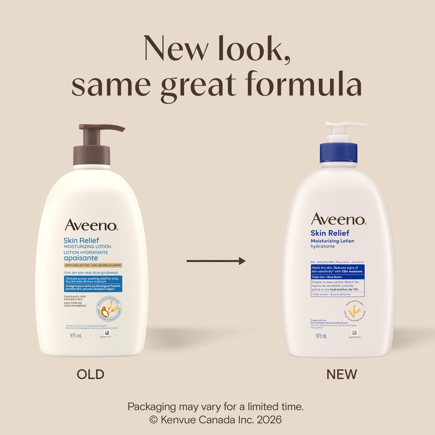 Aveeno Skin Relief Moisturizing Body Lotion Heals Very Dry, Sensitive Skin, fast absorbing Lotion with Soothing Triple Oat & Shea Butter Formula, Fragrance Free Lotion, Non-Comedogenic, 975mL