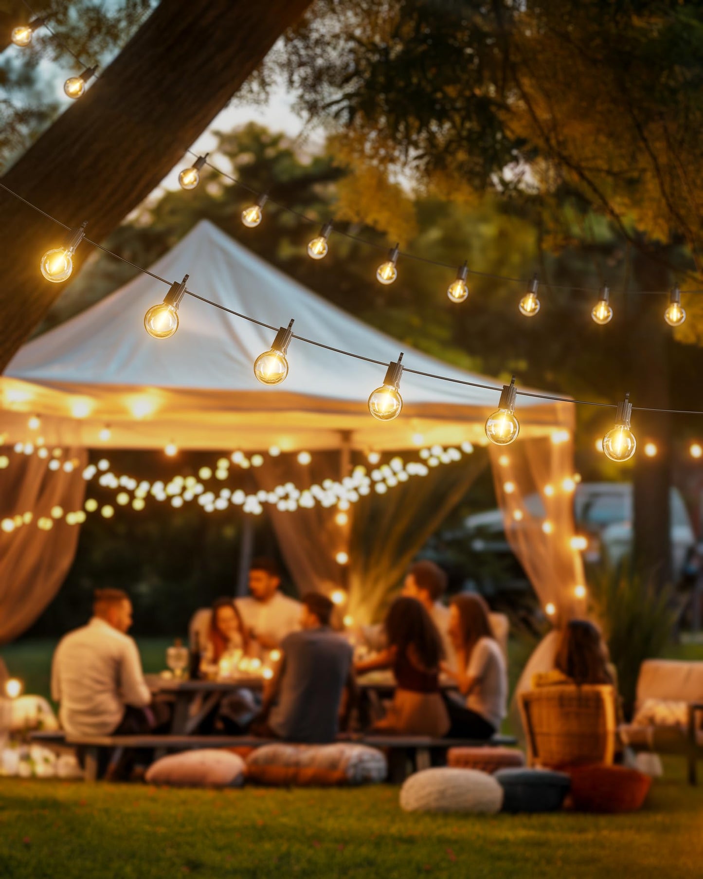 Outdoor String Lights 25 Feet G40 Globe LEDs Patio Lights with 13 Edison LED Bulbs(1 Spare), Waterproof Connectable Hanging Light for Backyard Porch Balcony Party Decor, E12 Socket Base, Black