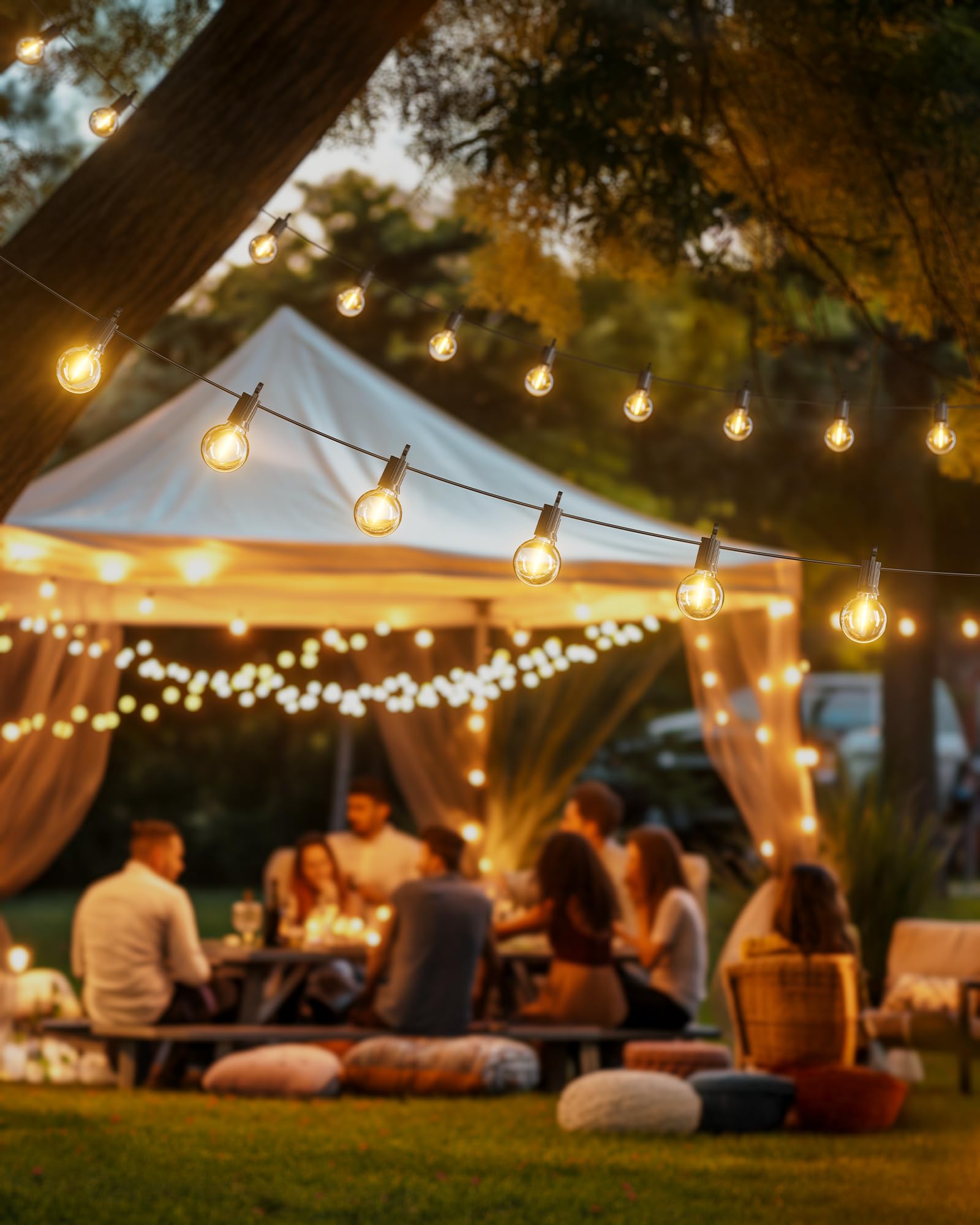 Outdoor String Lights 25 Feet G40 Globe LEDs Patio Lights with 13 Edison LED Bulbs(1 Spare), Waterproof Connectable Hanging Light for Backyard Porch Balcony Party Decor, E12 Socket Base, Black