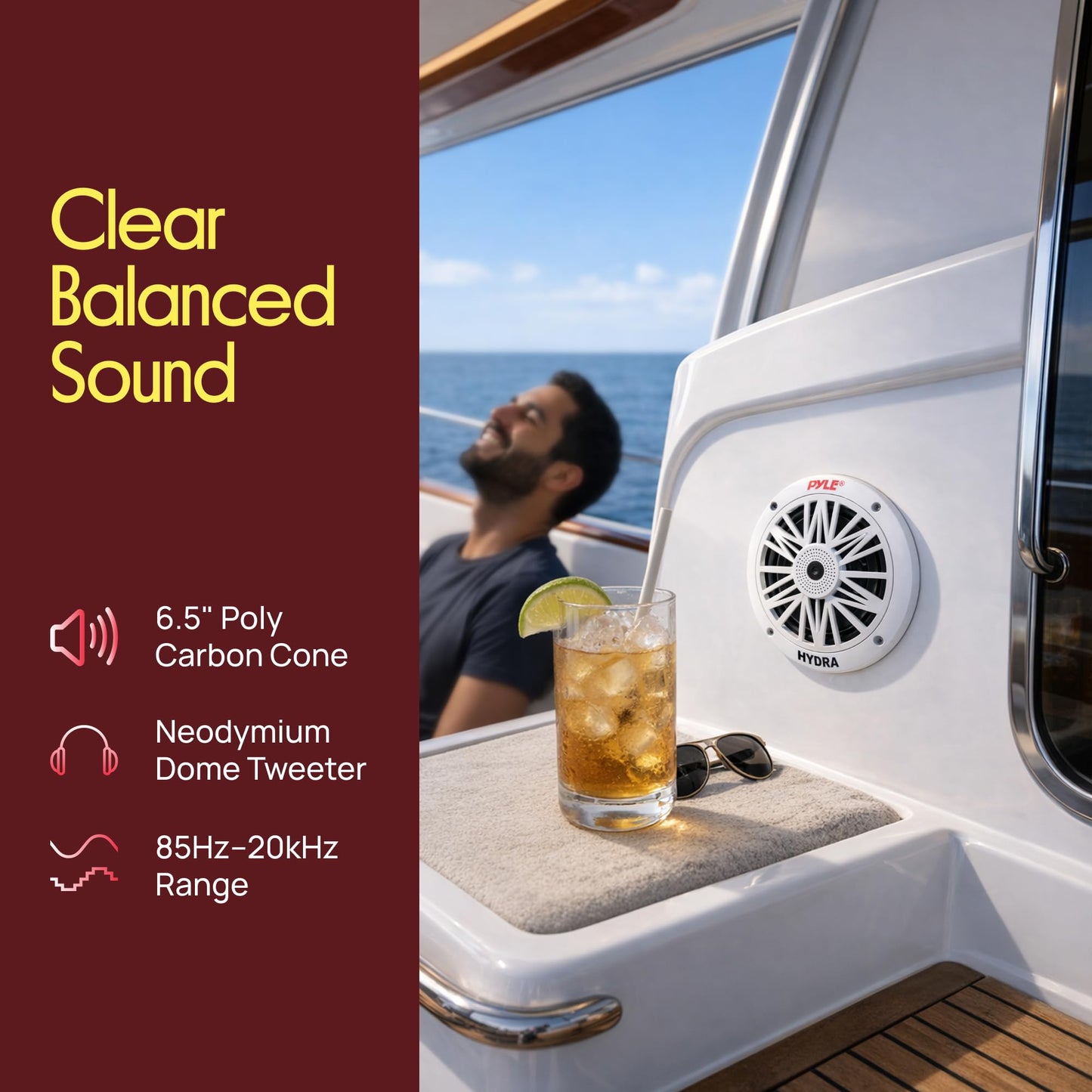 Pyle 6.5 Inch Dual Marine Speakers - 2 Way Waterproof and Weather Resistant Outdoor Audio Stereo Sound System with 200 Watt Power, Poly Carbon Cone and Butyl Rubber Surround - 1 Pair (White) Pyle