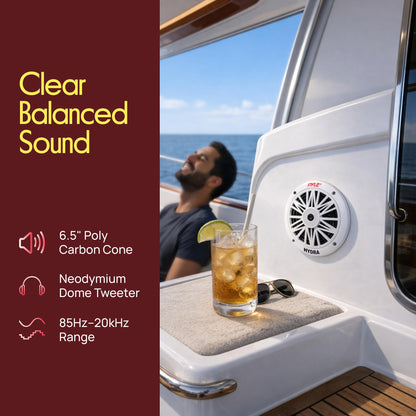 Pyle 6.5 Inch Dual Marine Speakers - 2 Way Waterproof and Weather Resistant Outdoor Audio Stereo Sound System with 200 Watt Power, Poly Carbon Cone and Butyl Rubber Surround - 1 Pair (White) Pyle