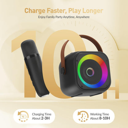 Mini Karaoke Machine, Portable Bluetooth Karaoke Speaker with 2 Wireless Microphones and Party Lights for Kids and Adults, Birthday Gifts for Girls Boys Family Home Party