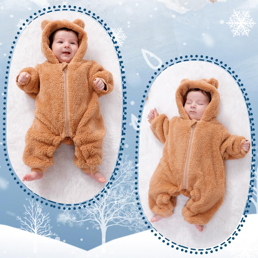AiWMGL Baby Bear Hooded Fleece Romper Snowsuit, Brown, 0-3 M 🍁 All In One Marketplace Canada