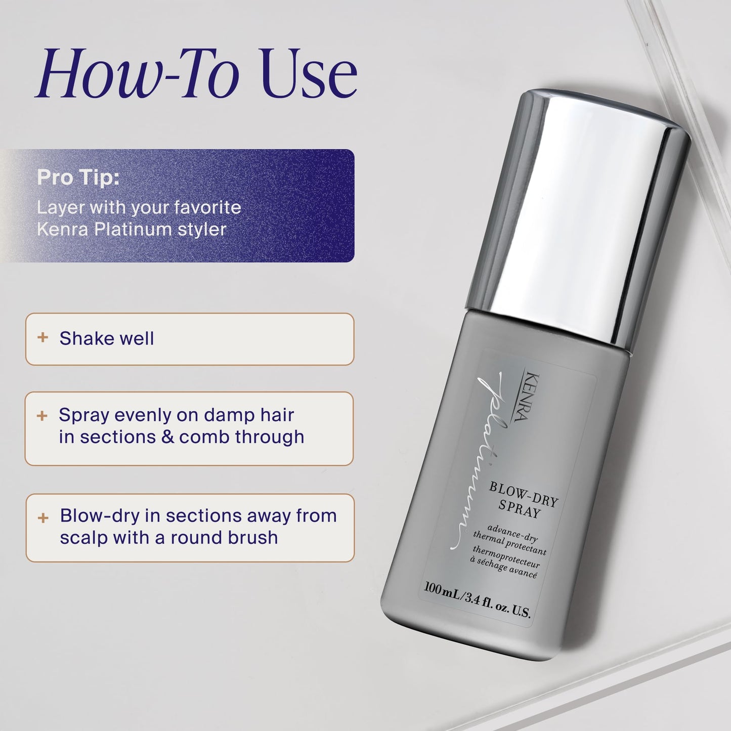 Kenra Platinum Blow Dry Spray Thermal Protectant | Reduces Blow Dry Time | Heat Protectant up to 428°F | Detangles, Smooths, and Softens | Eliminates Frizz & Resists Humidity | Medium To Coarse Hair Kenra