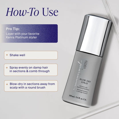 Kenra Platinum Blow Dry Spray Thermal Protectant | Reduces Blow Dry Time | Heat Protectant up to 428°F | Detangles, Smooths, and Softens | Eliminates Frizz & Resists Humidity | Medium To Coarse Hair Kenra
