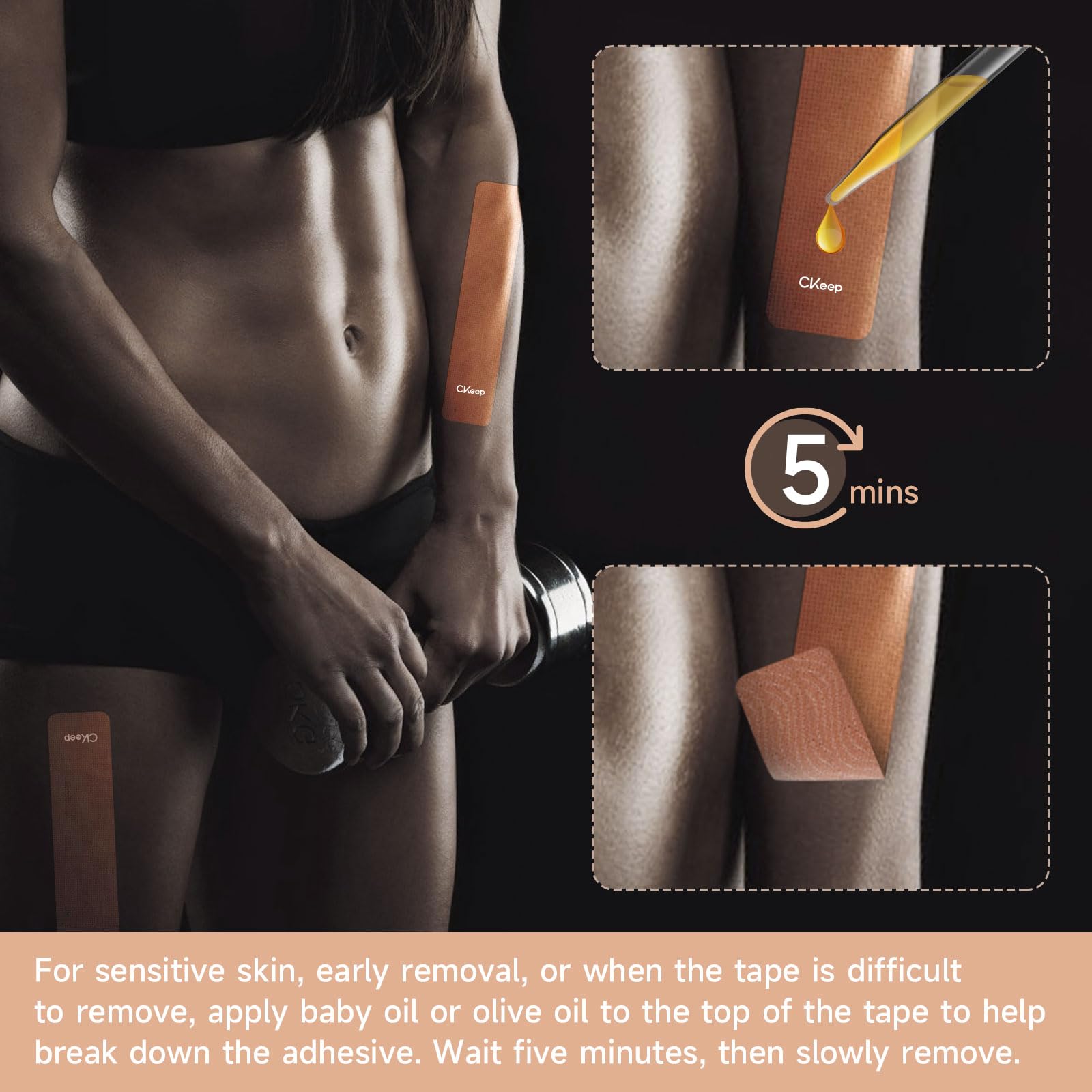 CKeep Kinesiology Tape, Original Cotton Elastic Athletic Tape 2Rolls, Beige