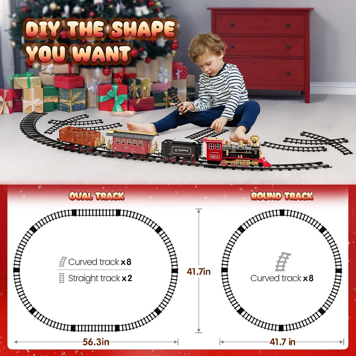 Hot Bee Train Set - Christmas Tree Train Toys for Boys with Smokes, Lights and Sound, Toy Train Set for Under Christmas Tree, Toddler Model Trains for 3 4 5 6 7 8+ Years Old Kids Christmas Toys Gifts 🍁 All In One Marketplace Canada