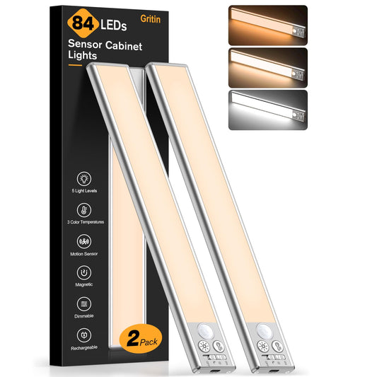 Gritin 10.2inch Under Cabinet Lighting Rechargeable 2 Pack