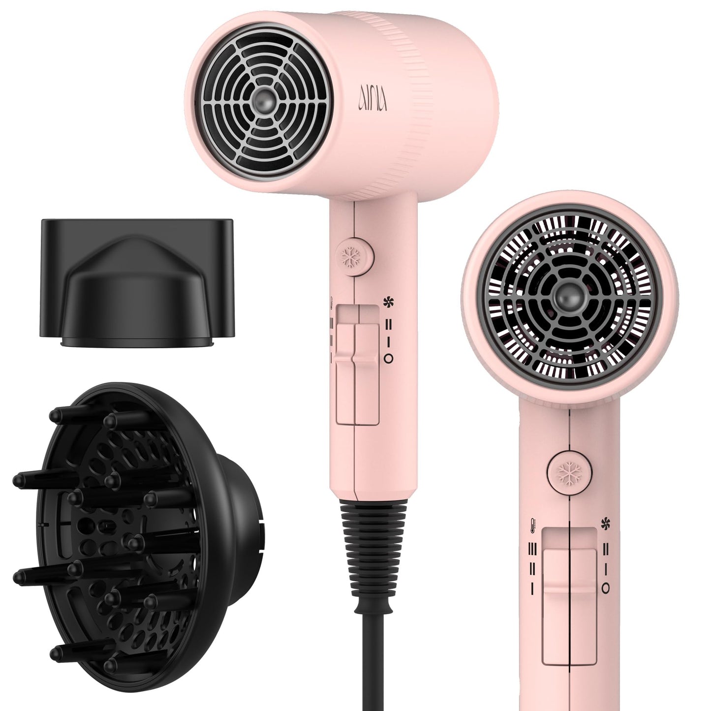 AINA Diffuser Hair Dryer Full-Featured Blow Dryer 110V/1600W(Babe Pink) - Available at All In One Marketplace Canada