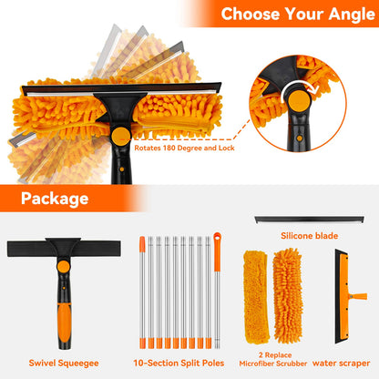 Window Cleaning Tools Window Squeegee: 2 in 1 Double-Sided Professional Cleaner Window Washing Kit with Extension Pole 20+ Ft Duster for High Ceilings Microfiber Scrubber for Indoor Outdoor High Glass - Available at All In One Marketplace Canada