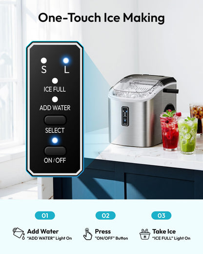 EUHOMY Ice Maker Countertop, 9 Cubes Ready in 6 Mins, 26lbs/24H, Self-Cleaning, Portable Ice Maker Machine with Carry Handle, Basket and Scoop, 2 Sizes of Bullet Ice for Home, Kitchen, Office - Available at All In One Marketplace Canada