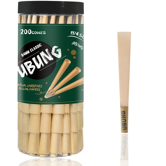 UBUNG 200 Pcs 11/4 Size Pre Rolled Cones with Tips, Brown, Organic, 84mm, Rolling Paper - Available at All In One Marketplace Canada