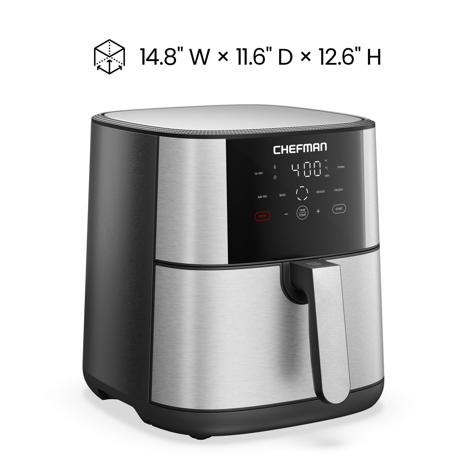 Chefman TurboFry® Touch Air Fryer, XL 8-Qt (7.5L) Family Size, One-Touch Digital Control Presets, French Fries, Chicken, Meat, Fish, Nonstick Dishwasher-Safe Parts, Automatic Shutoff, Stainless Steel - Available at All In One Marketplace Canada