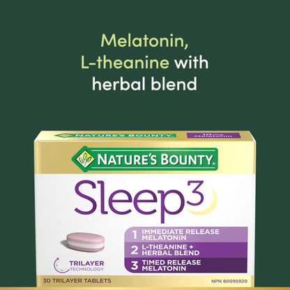 NATURE'S BOUNTY Sleep 3, Triplayer Technology, Melatonin, L-Theanine & Herbal Blend, 50 g - Available at All In One Marketplace Canada