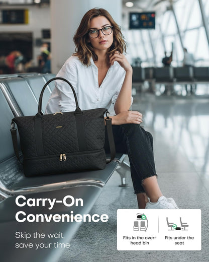 HOTOR Travel Duffel Bag - Large Weekender Bags for Women, Carry On Bag with Shoe Compartment, Overnight Bag with Toiletry Bag for Travel Essentials and Travel Accessories, Black, 34.0 x 45.0 x 20.0 cm - Available at All In One Marketplace Canada