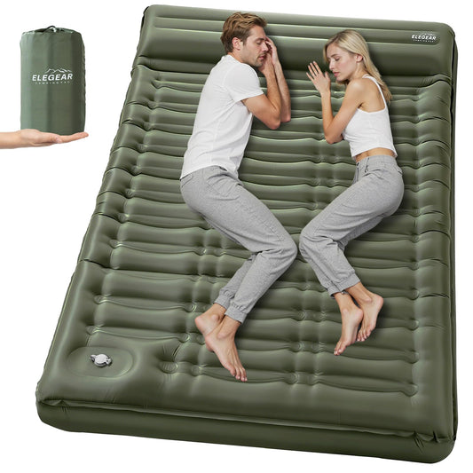 Double Camping Sleeping Pad 5.5", Elegear CumbreX™Self Inflating Air Sleeping Mats with Pillow Built-in Foot Pump, Inflatable Camping Mattress Compact for Tent,Cot Backpacking,Hiking,Camp,Travel,Green