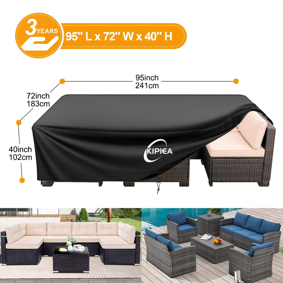 Kipiea Patio Furniture Set Covers Waterproof Winter, Rectangular Outdoor Furniture Table and Chair Covers, Heavy Duty 420D Outdoor Sofa Couch Covers (95" L x 72" W x 40" H) 🍁 All In One Marketplace Canada