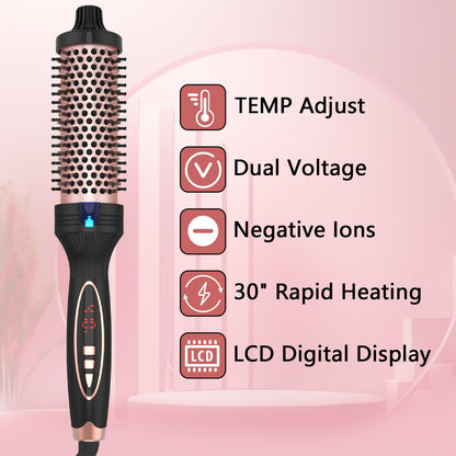 PHOEBE New Upgrade 1.5 Inch Thermal Brush Create Loose & Volume Curls Digital Display 9 Heat Settings Tourmaline Ionic Hair Curler 1 1/2 Inch Curling Iron Brush Dual Voltage for Traveling - Available at All In One Marketplace Canada