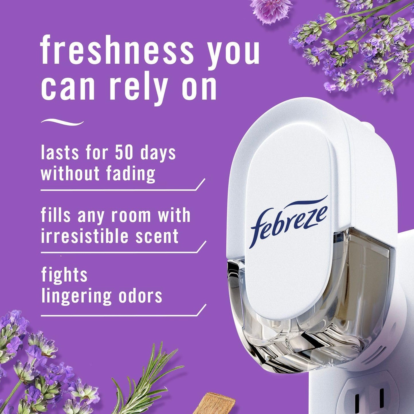 Febreze Plug In Air Freshener, Odor-Fighting Scented Oil Refill for Home and Bathroom and Kitchen, Long Lasting for Strong Odors, Twlight Lavender and Downy April Fresh Scents, 4 Refills - Available at All In One Marketplace Canada