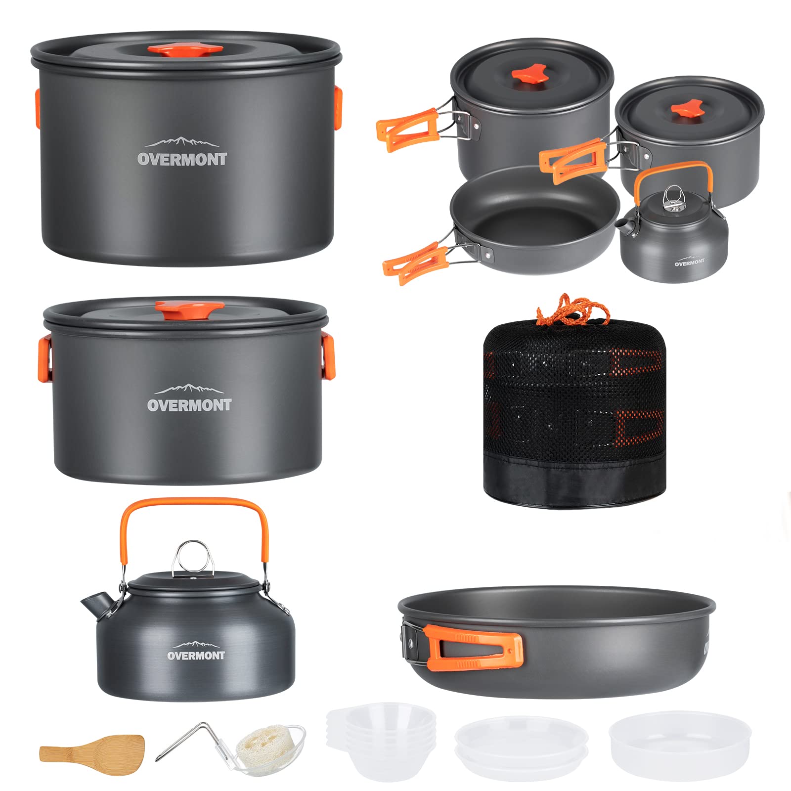 Overmont 16pc Camping Cookware Mess Kit, Portable Camping Cooking Set for Backpacking, Outdoor Hiking and Picnic Pot Pan Kettle Bowl Plate - Available at All In One Marketplace Canada