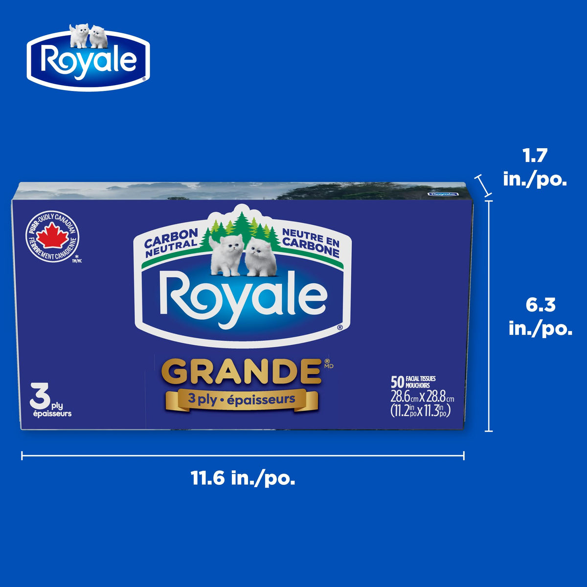 Mouchoirs faciaux Royale 3 épaisseurs, feuilles plus grandes, plus résistantes et plus douces, 18 boîtes, 50 mouchoirs par boîte