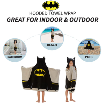 Batman Kids Bath/Pool/Beach Super Soft Cotton Terry Hooded Towel Wrap, 24" x 50", (Officially Licensed Product) By Franco Franco