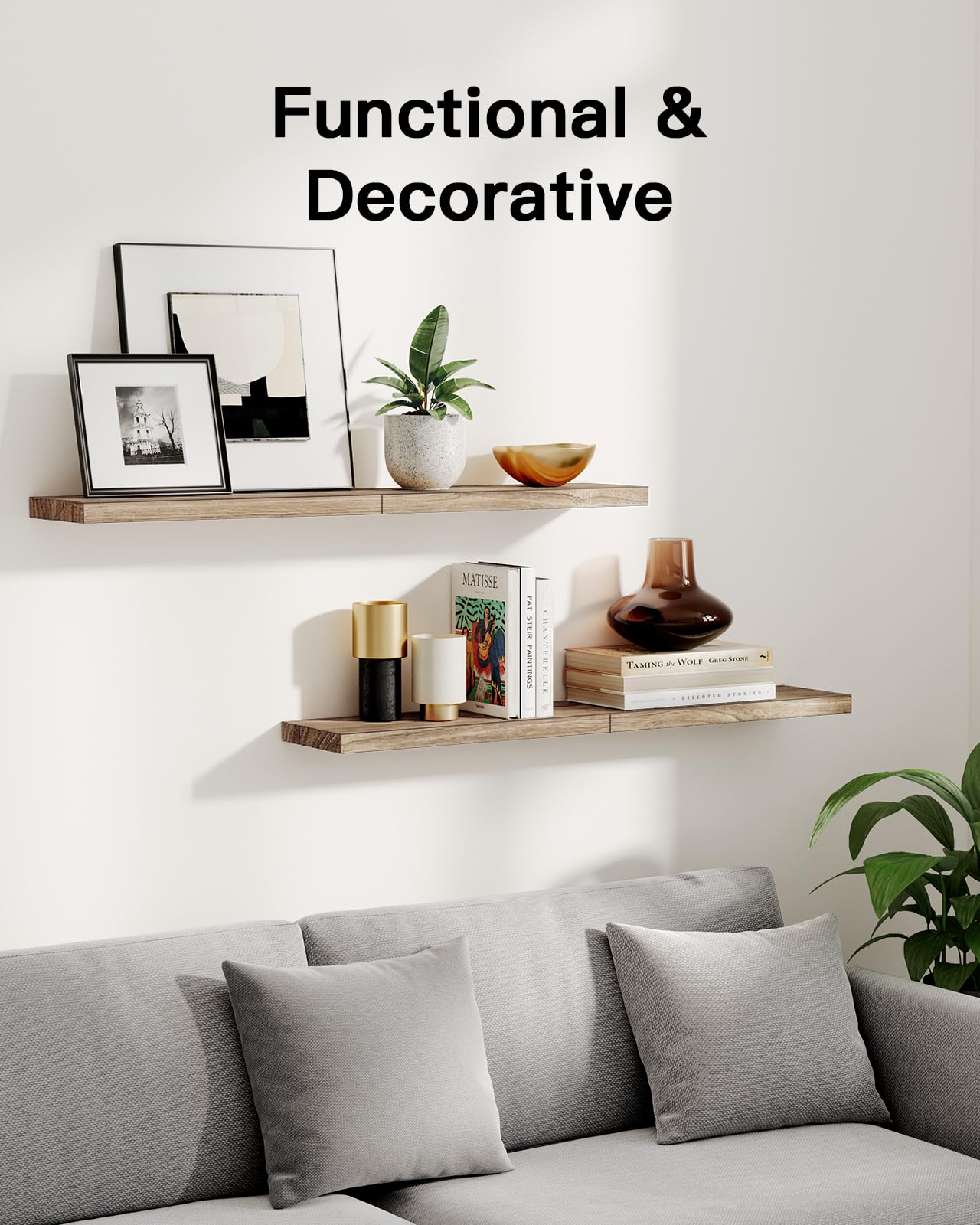 AMADA HOMEFURNISHING Floating Shelves, Paulownia Wood Wall Shelves for Bathroom/Living Room/Bedroom/Kitchen/Home Office, Natural Wood Wall Shelf for Home Storage & Organization, Set of 4, AMFS40 - Available at All In One Marketplace Canada