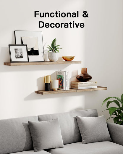 AMADA HOMEFURNISHING Floating Shelves, Paulownia Wood Wall Shelves for Bathroom/Living Room/Bedroom/Kitchen/Home Office, Natural Wood Wall Shelf for Home Storage & Organization, Set of 4, AMFS40 - Available at All In One Marketplace Canada