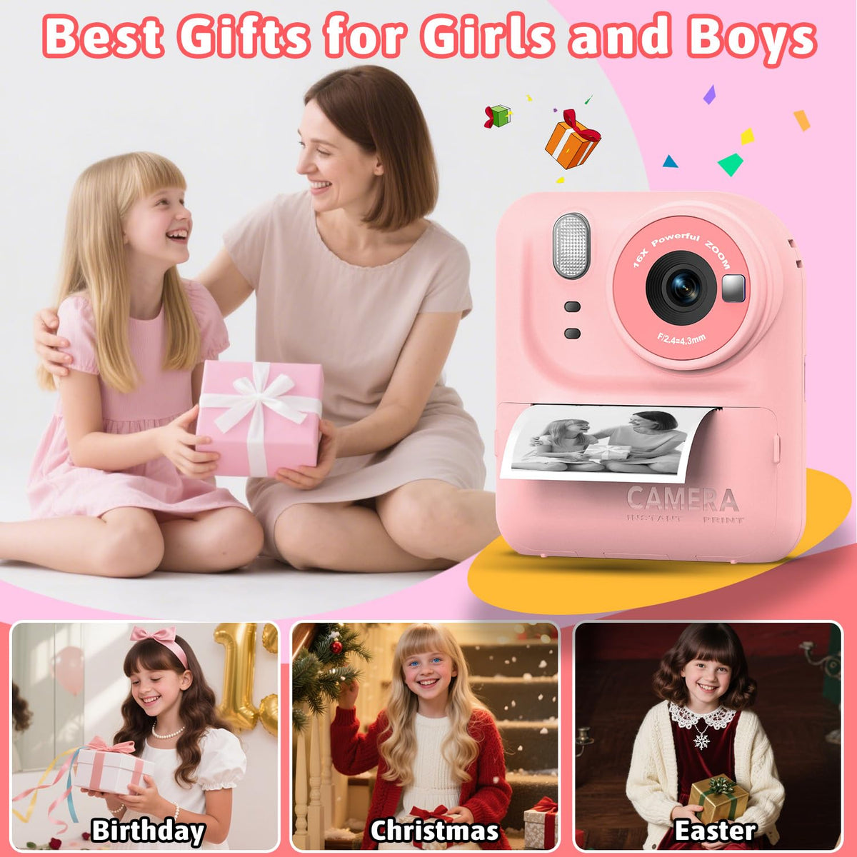 Kids Instant Print Camera Toys,1080P HD Toddler Digital Video Camera,Christmas Birthday Gifts for Girls Boys Age 3-12 Year Old - 32G SD Card Included (Pink) 🍁 All In One Marketplace Canada