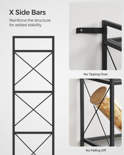 SONGMICS 5-Tier Metal Storage Rack, Shelving Unit with X Side Frames, Dense Mesh, 12.6 x 23.6 x 57.3 Inches, for Entryway, Kitchen, Living Room, Bathroom, Industrial Style, Ink Black UBSC165B01 SONGMICS
