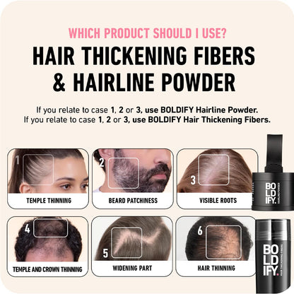 BOLDIFY Hair Fibers (28g) - Fill In Thinning and Fine Hair for an Instantly Fuller, Thicker Look - 14 Shades for Women & Men - Black - Available at All In One Marketplace Canada