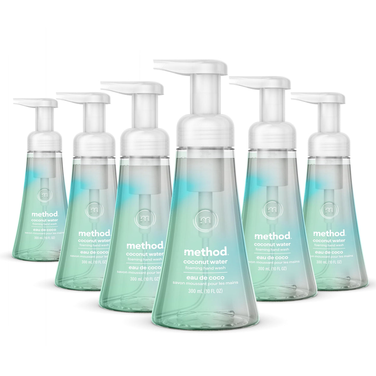 Method Foaming Hand Soap, Biodegradable Formula with Foaming Soap Dispenser Made of 100% Recycled Plastic, Coconut Water Scent, 300 ml Soap Pump Bottles, 6 Pack