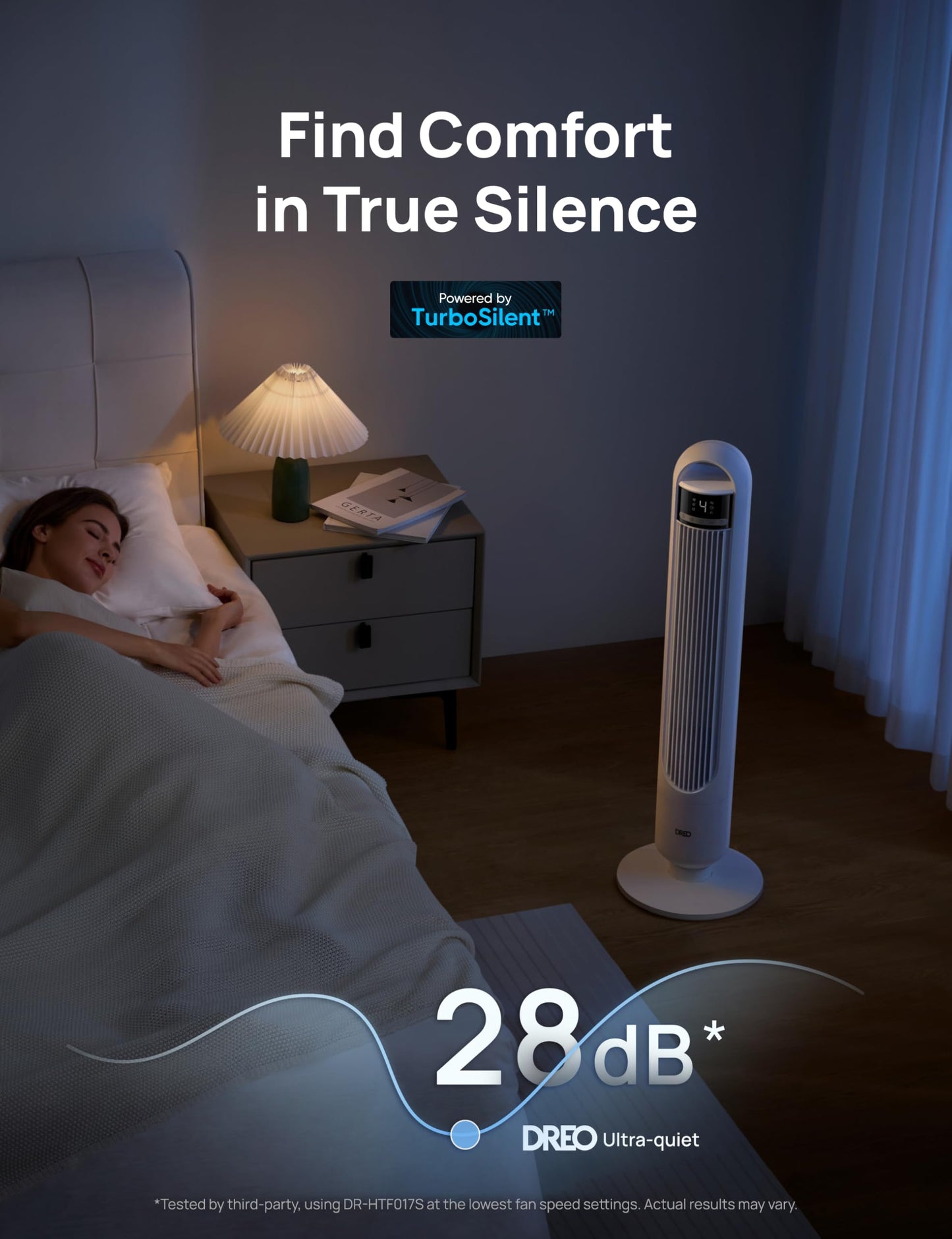 DREO Smart Tower Fan for Bedroom, 90° Oscillating Standing Fans for Room with 4 Speeds, 4 Modes, 25dB Quiet for Sleep, 25ft/s Velocity, 8H Timer, Remote/App/Voice Control for Living Room, Office, Home