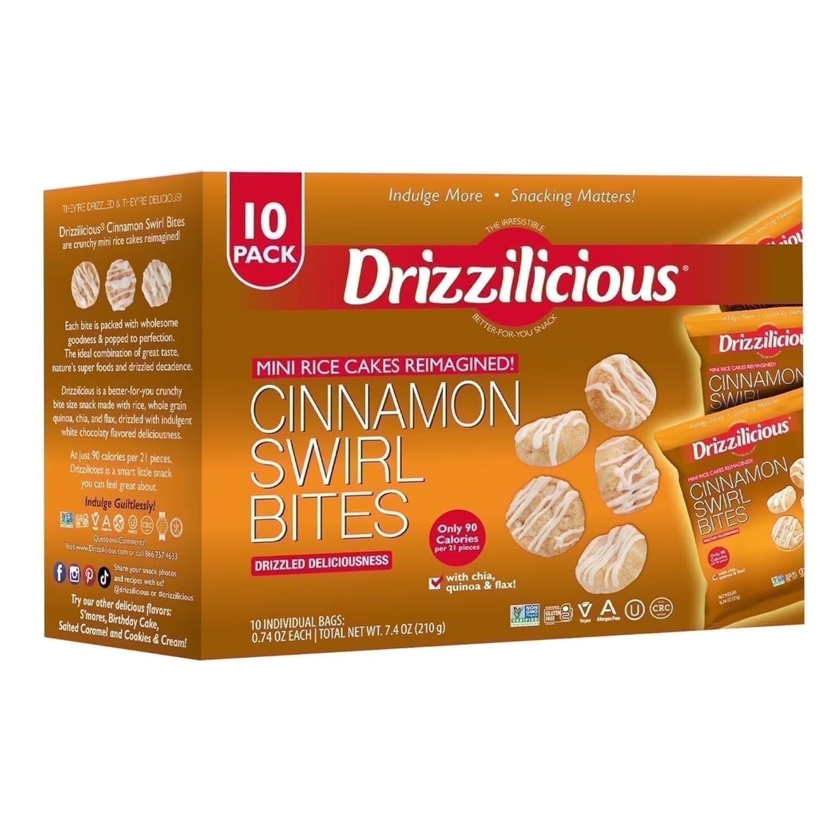 Drizzilicious Cinnamon Swirl With White Chocolate 10 Individual Size Bags of .74oz, 10 Count