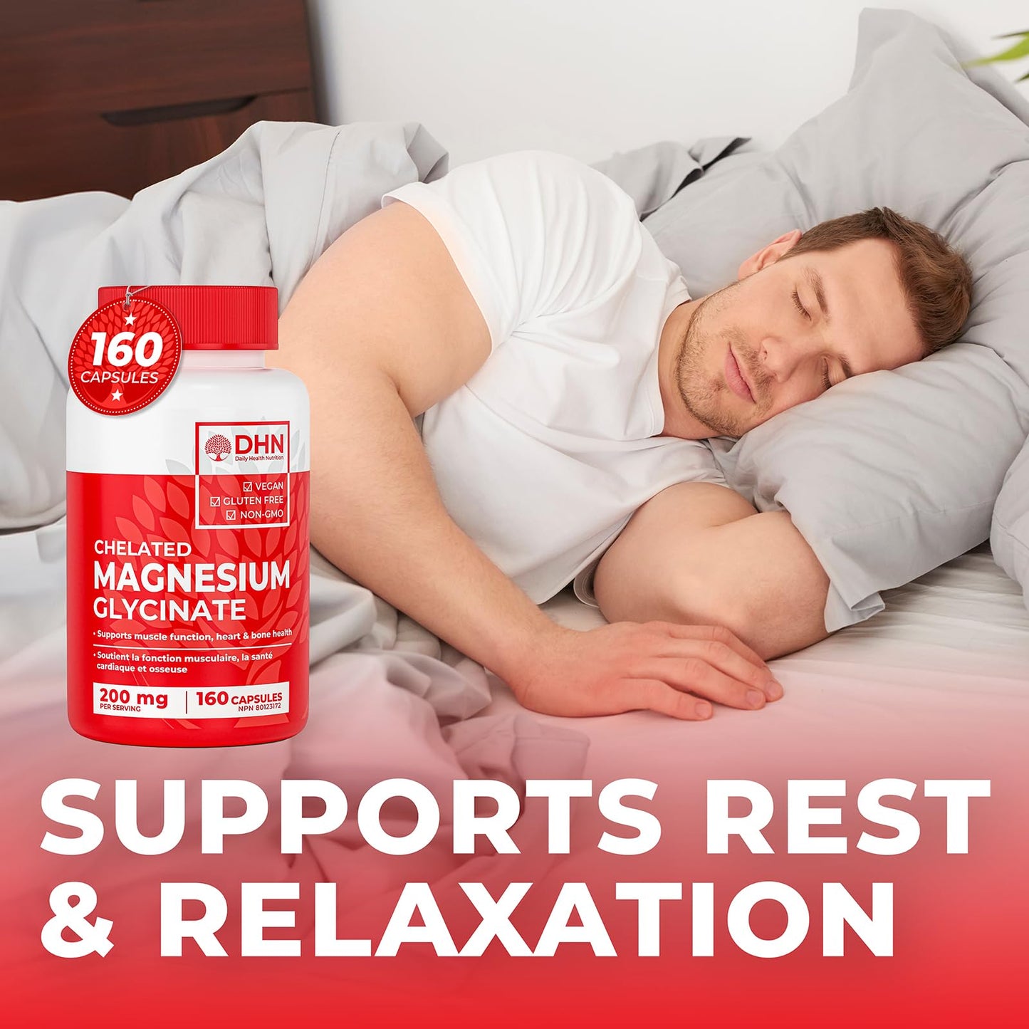 Magnesium Glycinate/Bisglycinate | Supports Sleep, Relaxation, Energy Metabolism & Muscle Function | Chelated | 200mg Elemental Magnesium | Stomach Friendly | Canadian Made, Quality Assured - Available at All In One Marketplace Canada