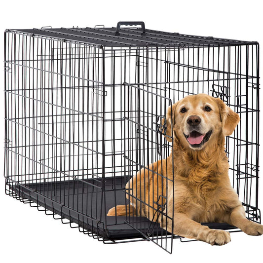 BestPet 42 Inch Dog Crates for Large Dogs Folding Mental Wire Crates Dog Kennels Outdoor and Indoor Pet Dog Cage Crate with Double-Door,Divider Panel, Removable Tray Black