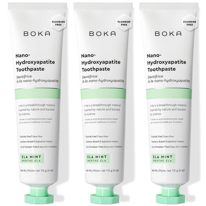 Boka Fluoride Free Toothpaste, Nano Hydroxyapatite Toothpaste, Appropriate for Sensitive Teeth - for Adult Oral Care - Ela Mint Flavor, 4 Fl Oz (113g) 3Pk
