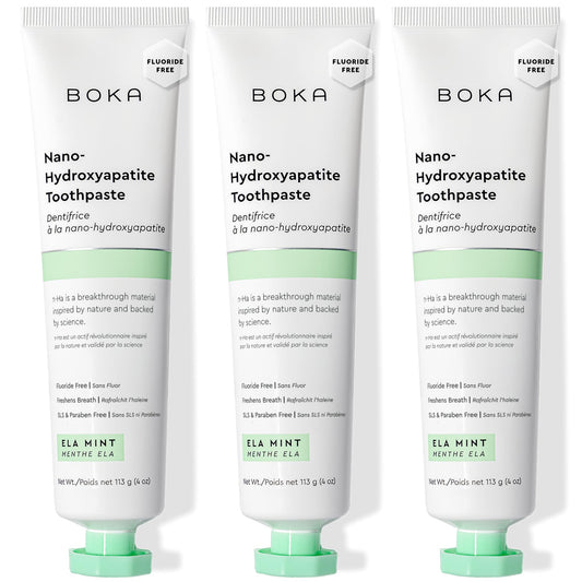 Boka Fluoride Free Toothpaste, Nano Hydroxyapatite Toothpaste, Appropriate for Sensitive Teeth - for Adult Oral Care - Ela Mint Flavor, 4 Fl Oz (113g) 3Pk