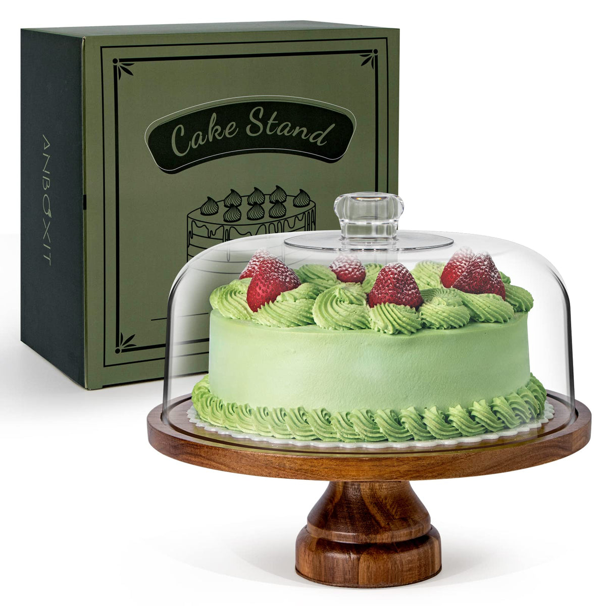 ANBOXIT Cake Stand with Dome Lid, Acacia Wood Cake Plate with Cover, Wooden Cake Display Stand with Acrylic Dome - Footed 🍁 All In One Marketplace Canada