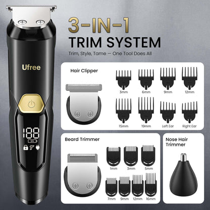 Ufree 3-in-1 Beard Trimmer for Men, Waterproof Electric Razor Shaver for Facial Hair, Rechargeable Hair Trimmer Clippers Grooming Kit, Gifts for Husband Father - Available at All In One Marketplace Canada