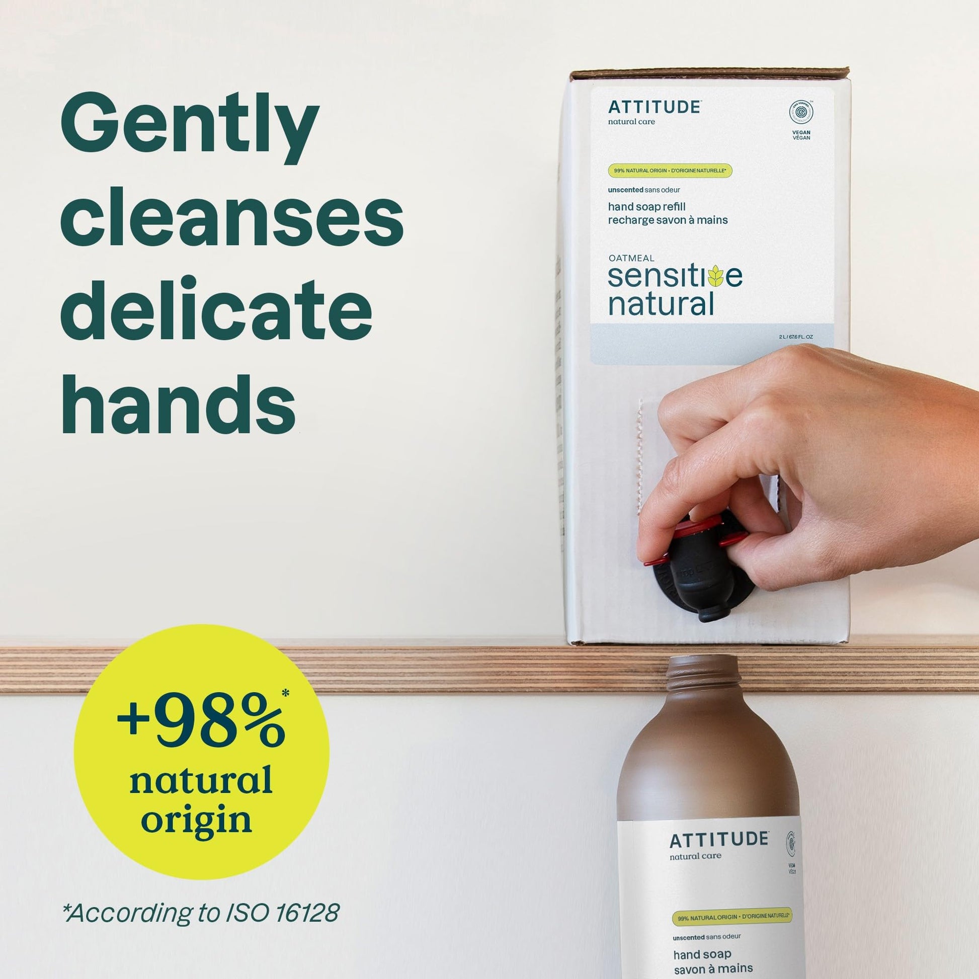 ATTITUDE Gentle Hand Soap for Sensitive Skin, Made in Canada, EWG Verified, Enriched with Oats, Dermatologically Tested, Vegan, Unscented, Bulk Refill, 2 Liters - Available at All In One Marketplace Canada