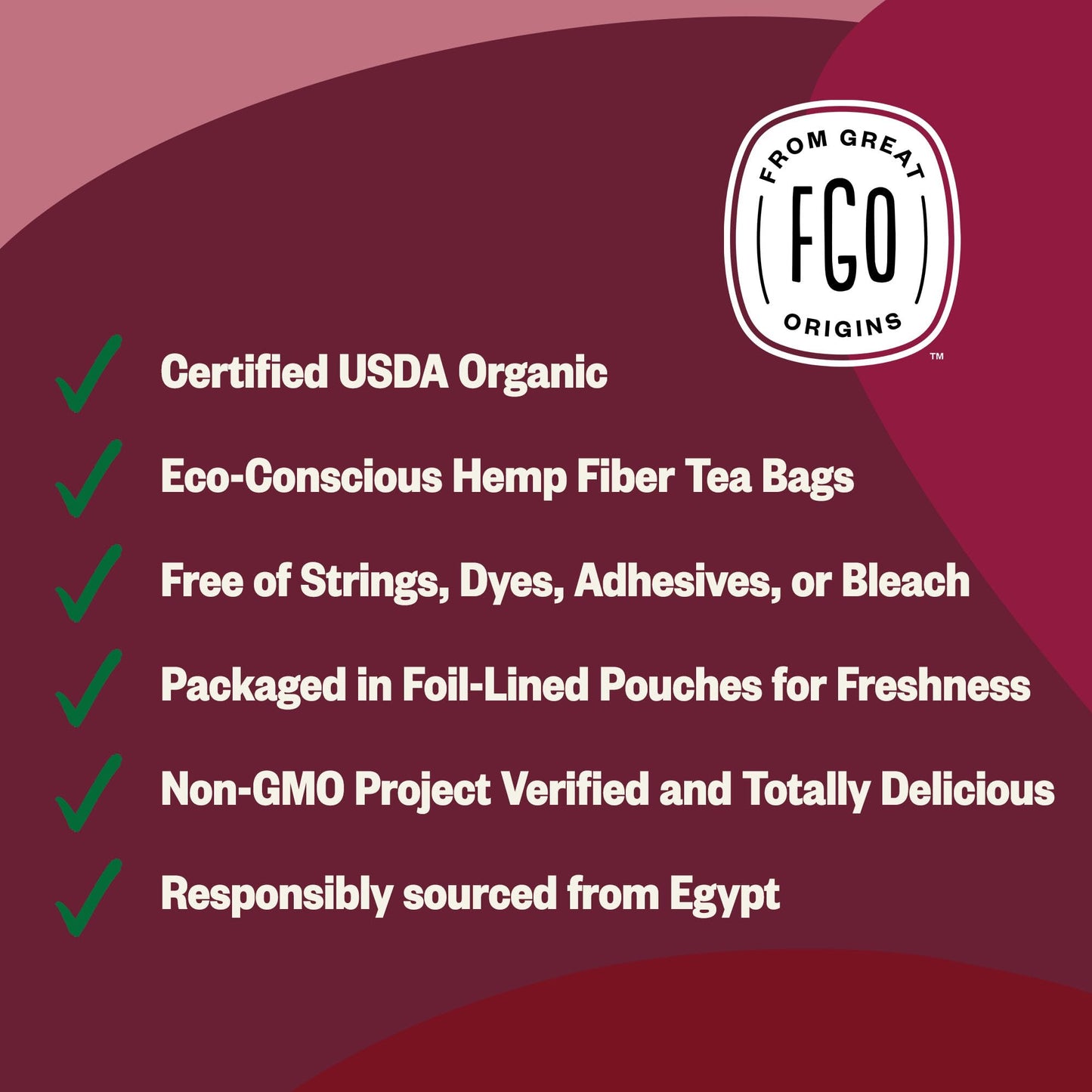 FGO Organic Hibiscus Tea - 100 Tea Bags in Resealable Eco-Friendly Packaging