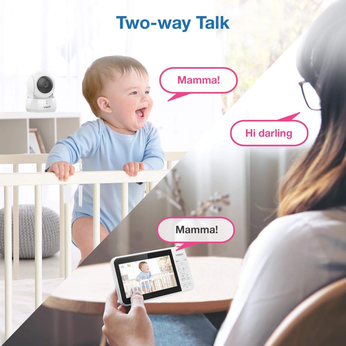 VTech VM924-2 Pan & Tilt Video Baby Monitor with 2 Cameras, 5" LCD Screen, Up to 17 Hrs Video Battery Life(2600 mAh), 1.33x Zoom, Night Vision, Best-in-Class 1000ft Range, Soothing Sounds, 2-Way Talk 🍁 All In One Marketplace Canada